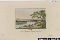 Rheinansicht, Gross- und Kleinbasler Uferpartie  rheinaufwärts, um 1820/30